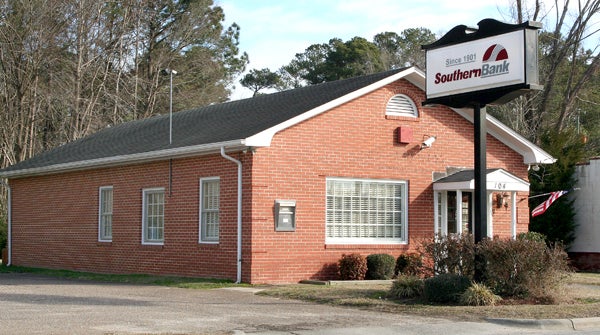 The Askewville branch of Southern Bank and Trust Company is among four local offices (12 total) impacted by a realignment plan announced Wednesday by company officials. Other local Southern Bank branches scheduled to close are in Aulander, Roxobel and Woodland. Staff Photo by Gene Motley 