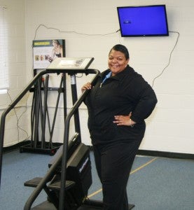 Joan Godwin, Assistant Ahoskie Parks & Rec Director, is shown with one of the exercise machines located within the Community Center. Staff Photo by Gene Motley