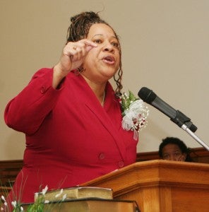 State Senator Erica Smith-Ingram delivered the keynote address at Sunday’s MLK event hosted by Ahoskie Alumnae Chapter of Delta Sigma Theta Sorority at Piney Wood Chapel Missionary Baptist Church. Staff Photo by Gene Motley