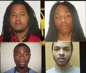Top row, from left, are Chenail Jordan and Akeem Robinson; and bottom row, from left, are Brandon Joyner and Rumeal  Daye. Photos courtesy of the Northampton Sheriff’s Office