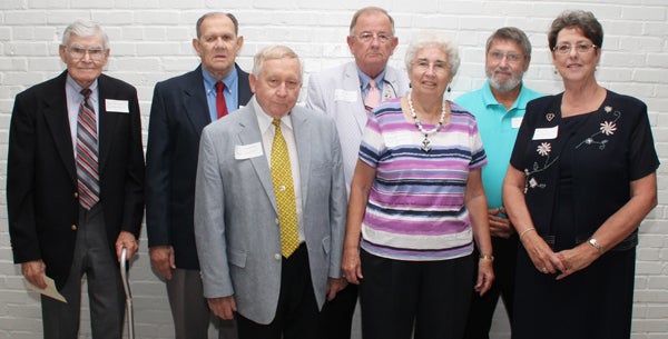 This group represents past presidents of the Ahoskie Kiwanis Club in attendance at the Aug. 29 celebration marking the club’s 90th year of service. From left are Bob Newsome, Tony Marra, E.L. Holloman, Judd Byrd, Margaret Wynn, J.E. Benton, and Kay Byrd. Staff Photo by Cal Bryant