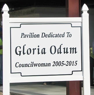 The end result of Odum’s work as the pavilion at the park was named in her honor during a ceremony held Saturday. 